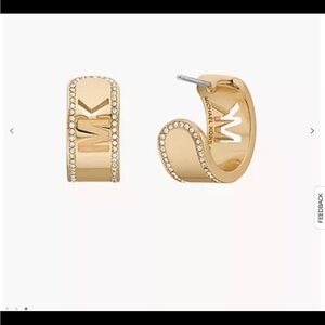 Michael Kors Gold Logo Hoop Earrings with Crystals